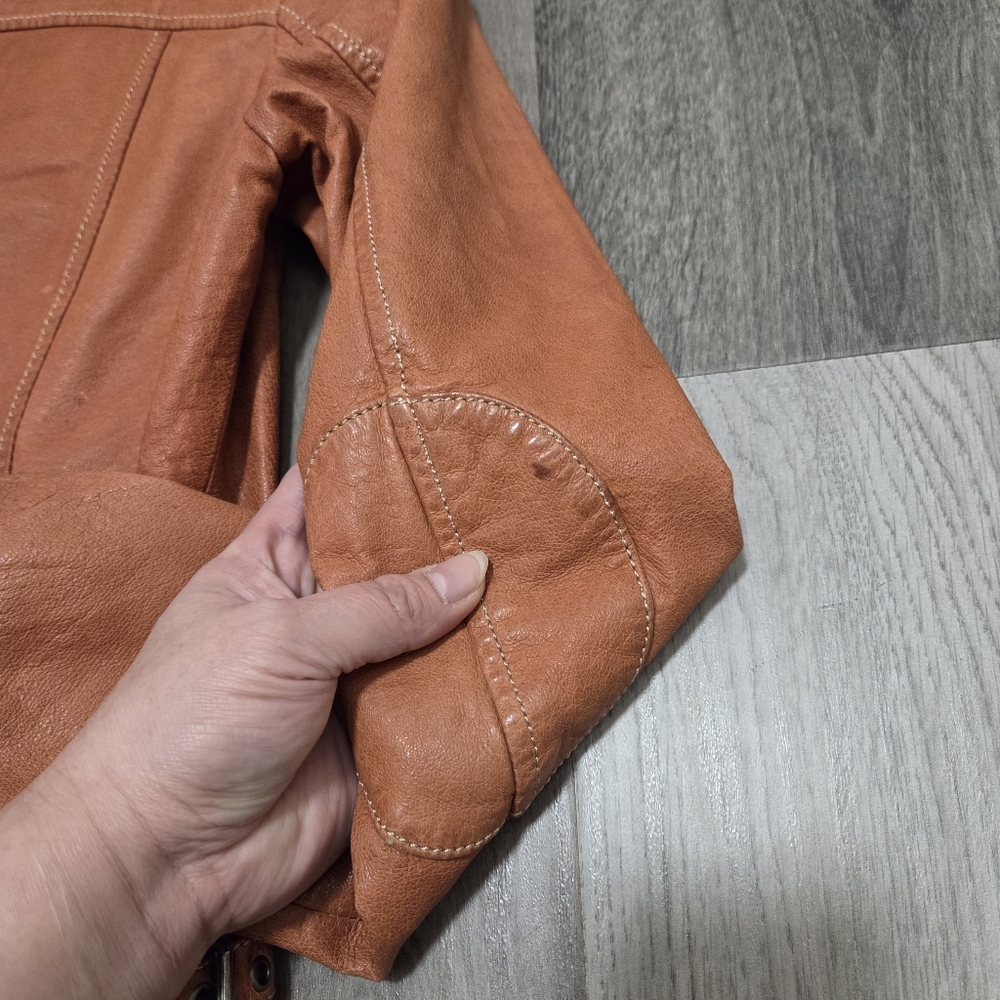 Danier Cognac Genuine Leather Moto Jacket 2XS Fitted Zip Front Fits Like XS - Picture 8 of 14